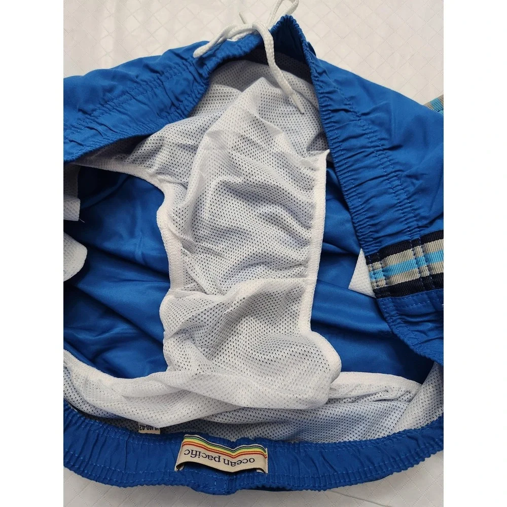 Ocean‎ Pacific Swim Shorts Mens XL Blue Side Stripe Lined Drawstring Trunks